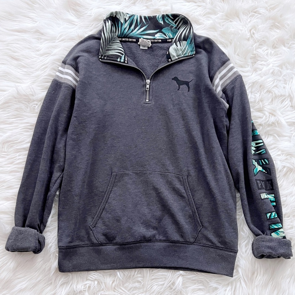 Victoria’s Secret PINK Limited Edition Tropical Palm 1/4 Zip Pullover Size Small